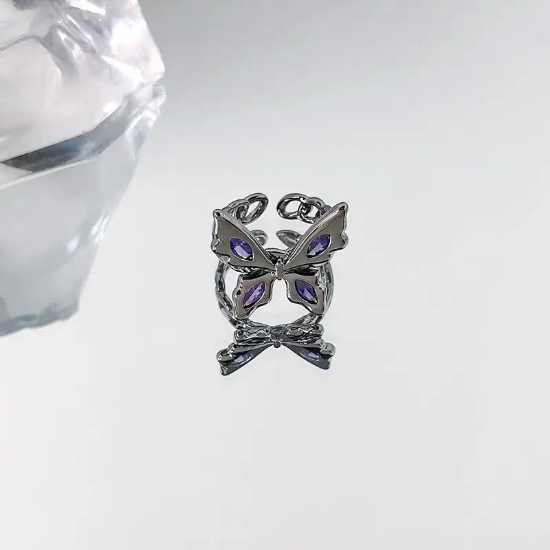 Purple Stone Butterfly Rings