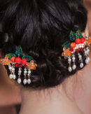 Vintage Rainbow Copper Overgild Pearl Hawthorn Leaf Tassel A Pair Hairpin