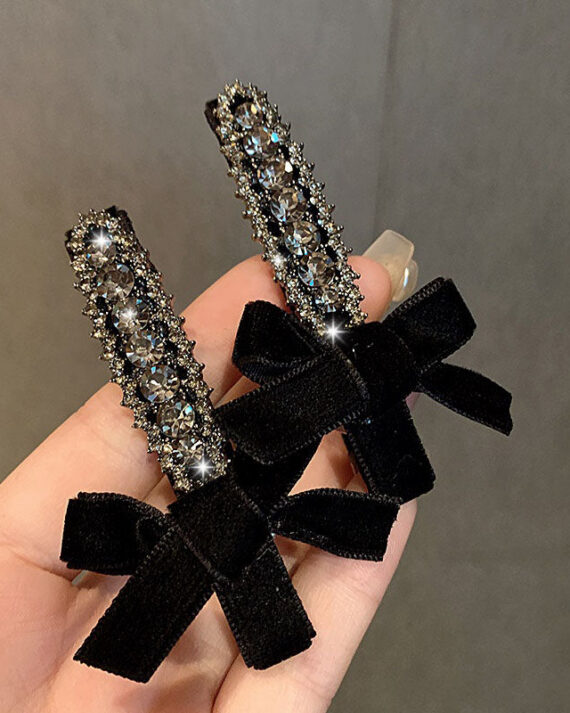 Fine Black Velvet Alloy Zircon Bow A Pair Hairpin