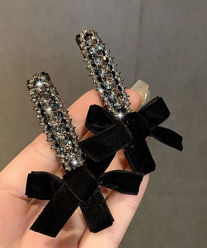 Fine Black Velvet Alloy Zircon Bow A Pair Hairpin