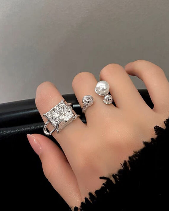 Unique Silk Alloy Inlaid Pearl Gem Stone Two Piece Set Rings