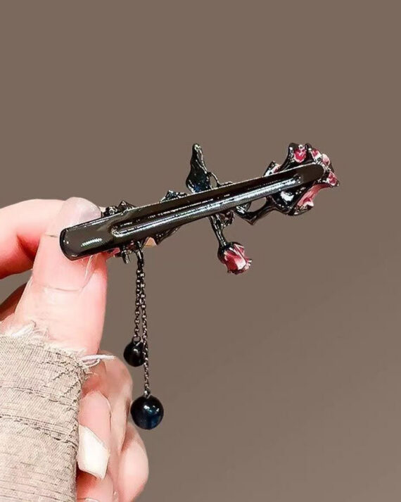 Fine Black Alloy Butterfly Rose Tassel Hairpin