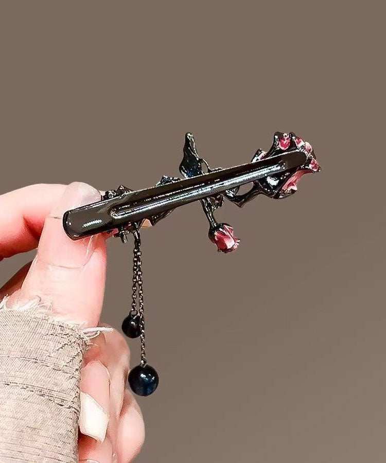Fine Black Alloy Butterfly Rose Tassel Hairpin