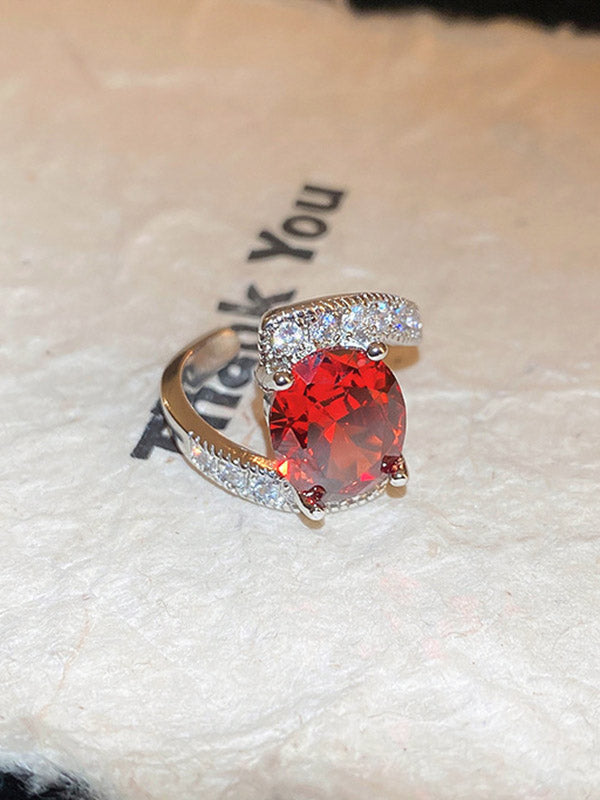 Adjustable Geometric Rhine Red Stones Ring