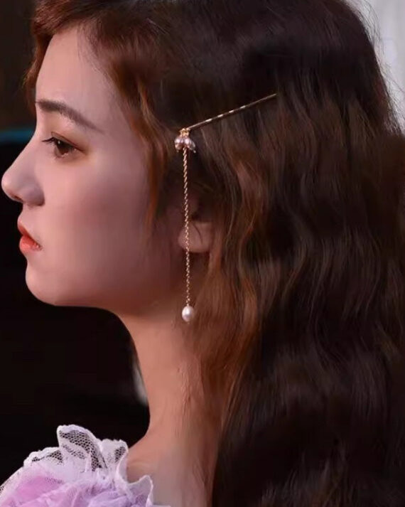 Retro Gold Sterling Silver Overgild Pearl Tassel Hairpin