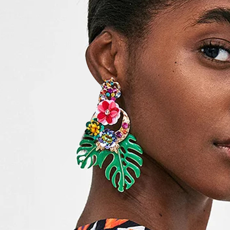 Flowers and Leaves Exaggerated Earrings