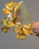 Vintage Yellow Sterling Silver Overgild Ginkgo Leaf Hairpin