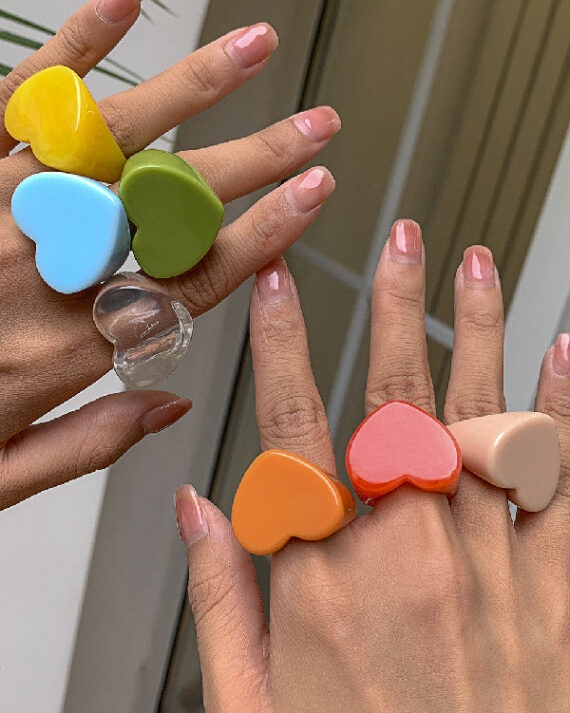 Geometric Heart Shape Solid Color Rings Accessories