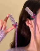 Stylish Purple Alloy Zircon Butterfly Tassel Single Piece Hairpin