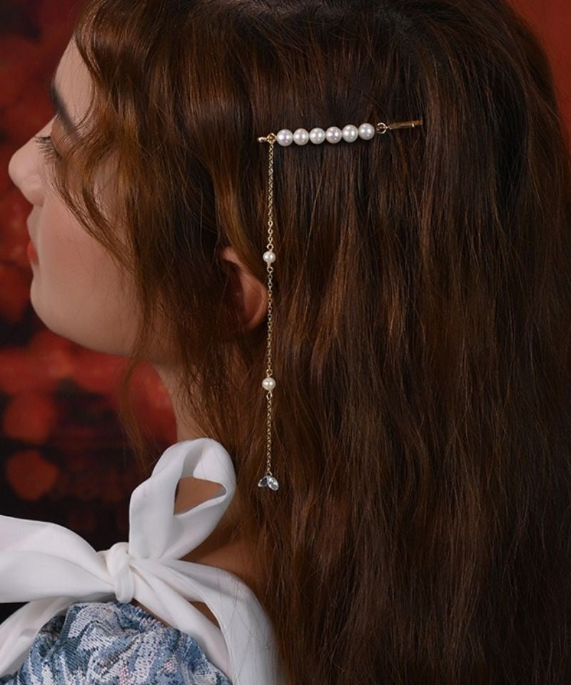 Chic Gold Sterling Silver Overgild Pearl Tassel Hairpin