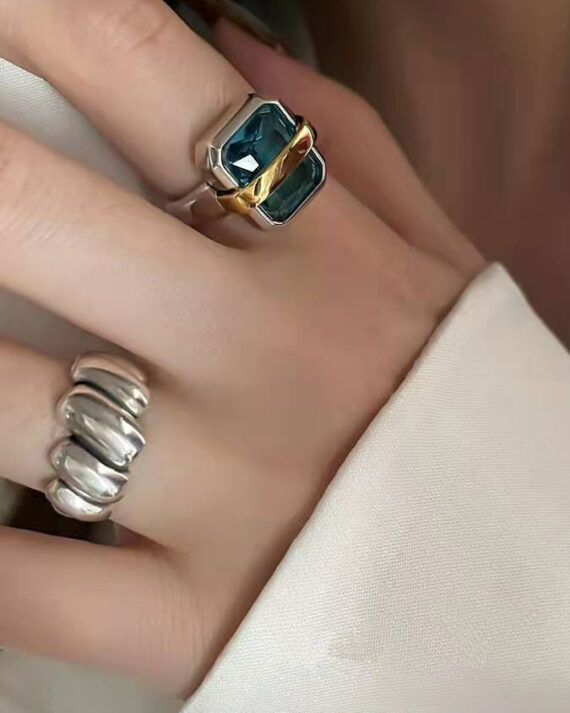 Minimalist Green Moonstone Rings Accessories 2 Sets