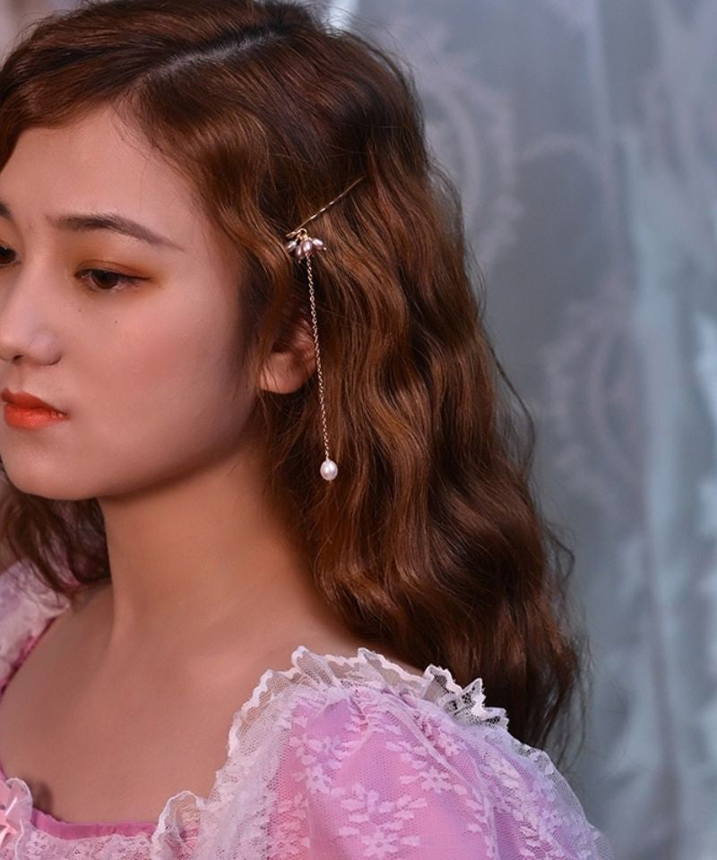 Simple Gold Metal Overgild Pearl Tassel Hairpin