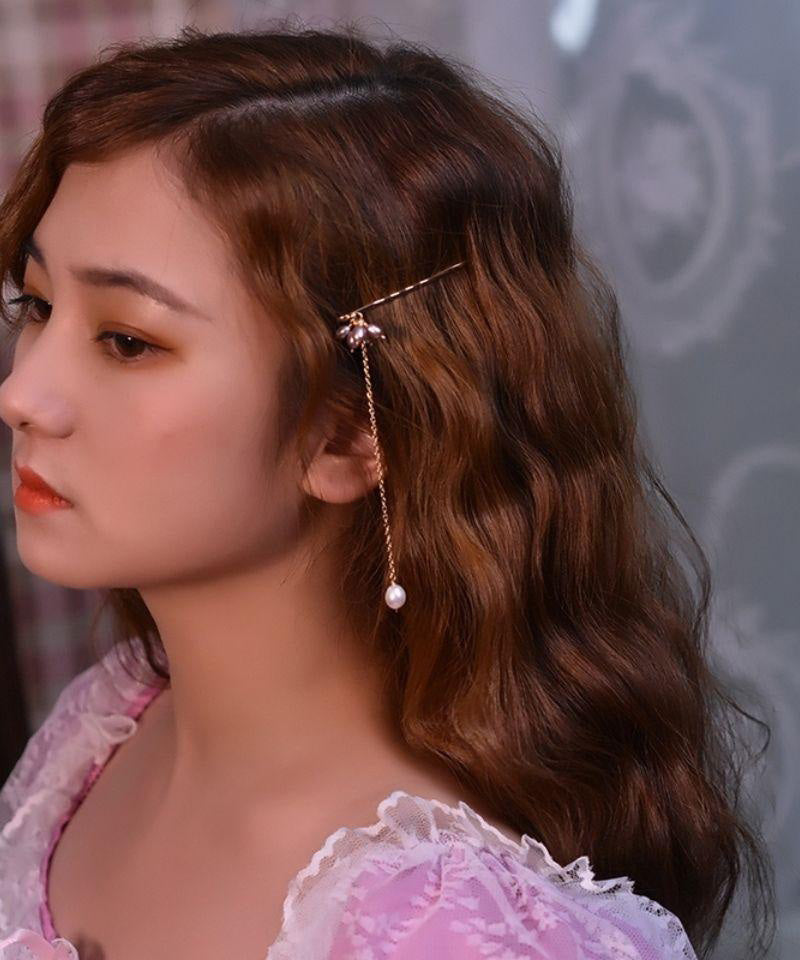 Retro Gold Sterling Silver Overgild Pearl Tassel Hairpin