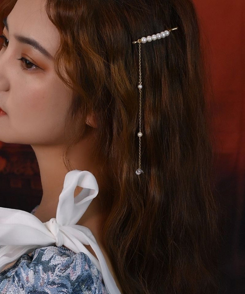 Chic Gold Sterling Silver Overgild Pearl Tassel Hairpin