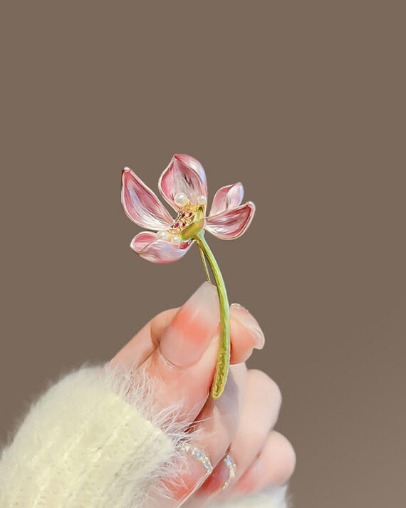 Style Pink Copper Alloy Lotus Hairpin