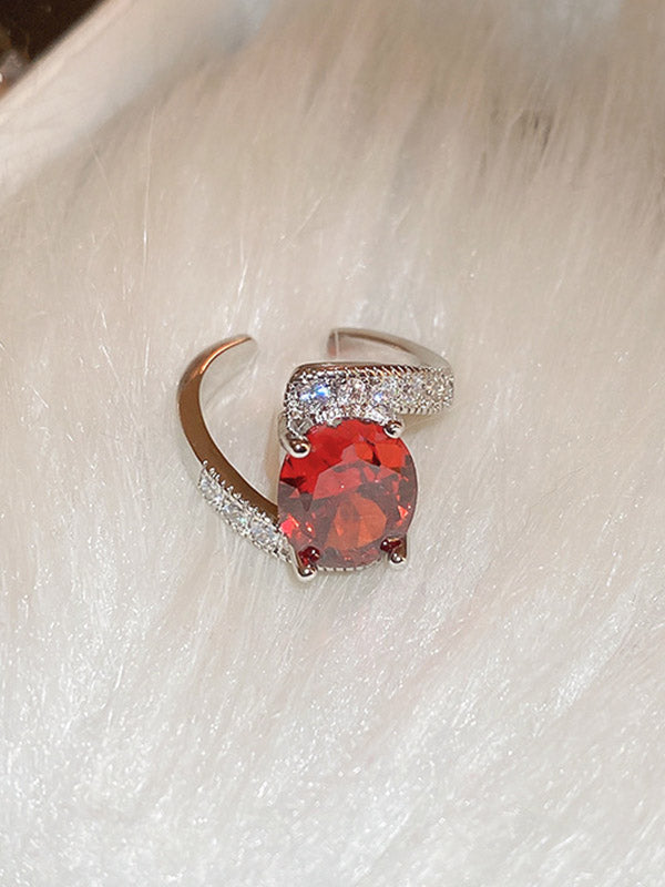 Adjustable Geometric Rhine Red Stones Ring