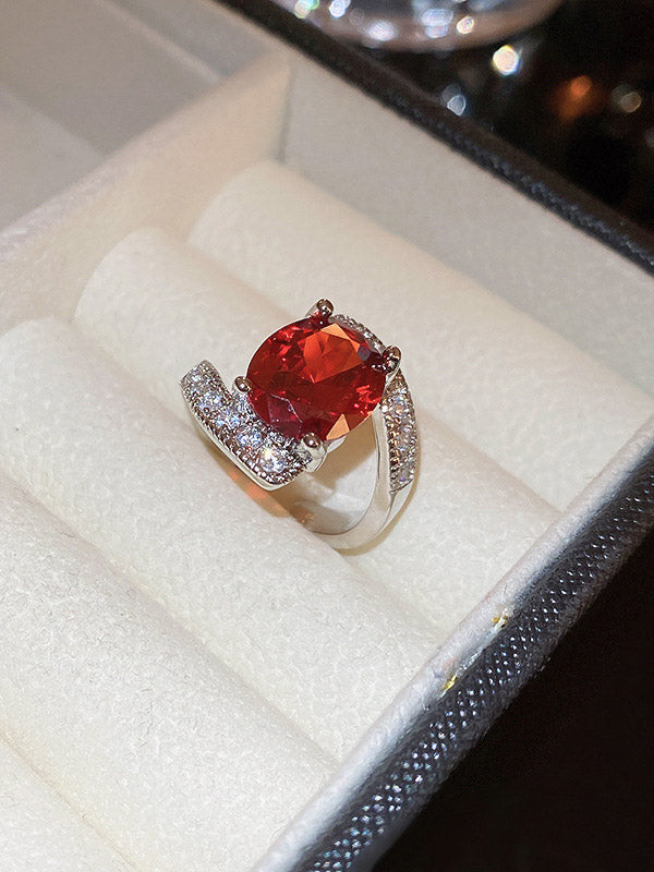 Adjustable Geometric Rhine Red Stones Ring