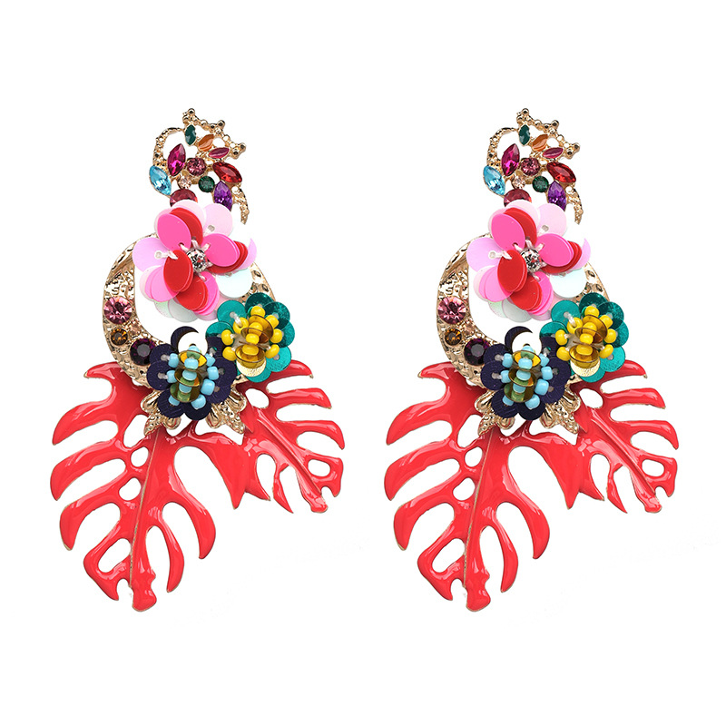 Flowers and Leaves Exaggerated Earrings
