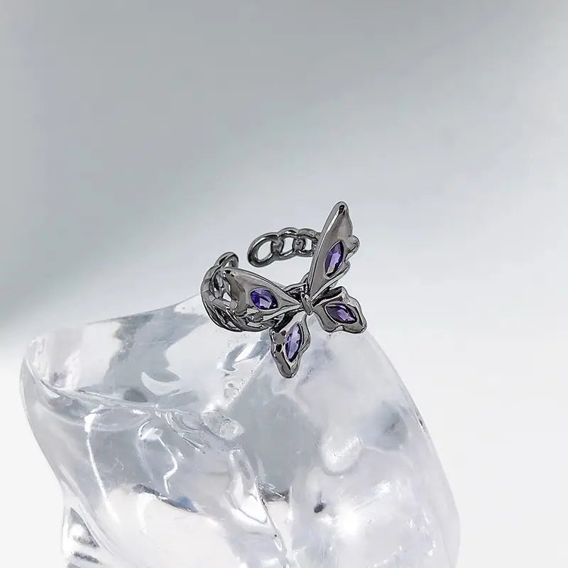 Purple Stone Butterfly Rings