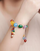 Handmade Colorblock Jade Pearl Agete Gem Stone Crystal Chalcedony Charm Bracelet