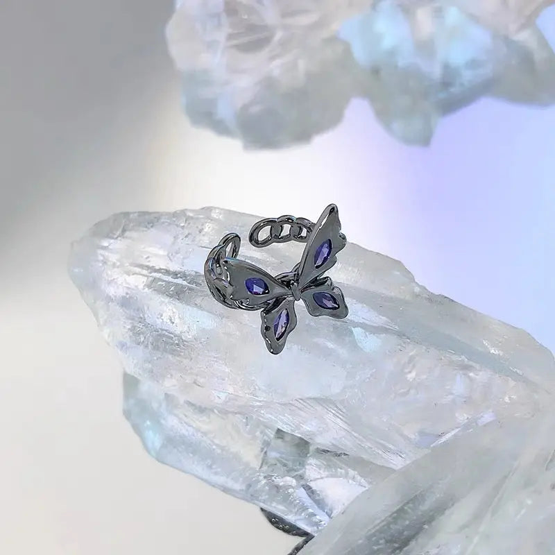 Purple Stone Butterfly Rings