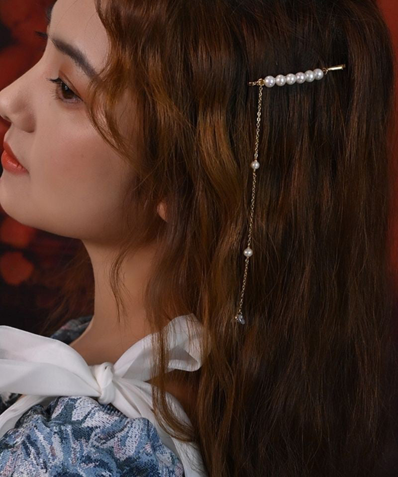 Chic Gold Sterling Silver Overgild Pearl Tassel Hairpin