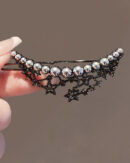 Boutique Black Alloy Pearl Hollow Out Star Hairpin