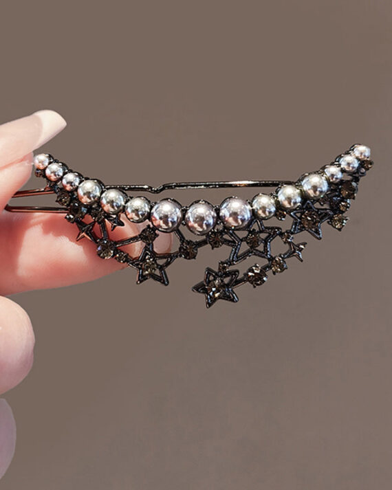 Boutique Black Alloy Pearl Hollow Out Star Hairpin