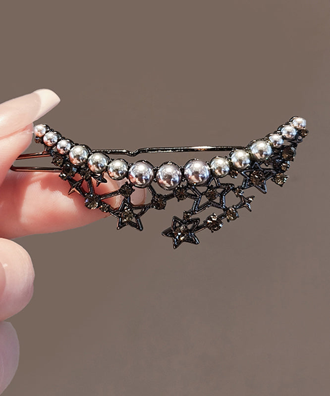 Boutique Black Alloy Pearl Hollow Out Star Hairpin