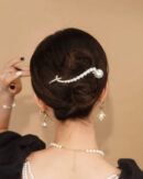 Elegant White Alloy Pearl Zircon Fish Tail Clip Hairpin