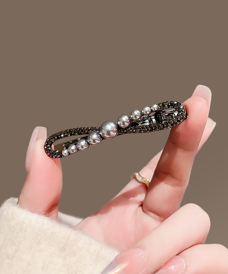 Chic Black Metal Alloy Zircon Pearl Bow Hairpin