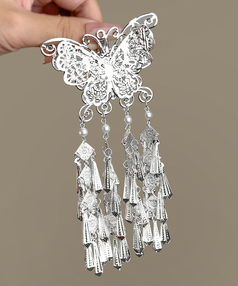 Original Design Silk Sterling Silver Pearl Butterfly Tassel Hairpin