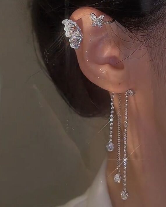 Super Flash Rhinestones with Butterfly Fringe Earrings