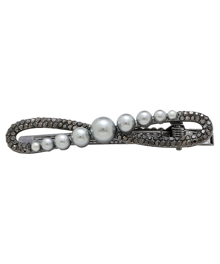 Chic Black Metal Alloy Zircon Pearl Bow Hairpin