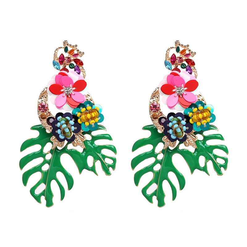 Flowers and Leaves Exaggerated Earrings