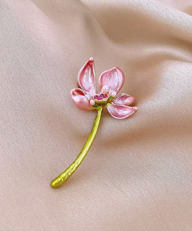 Style Pink Copper Alloy Lotus Hairpin