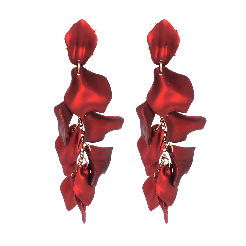 Multilayer Tassel Rose Petal Earrings