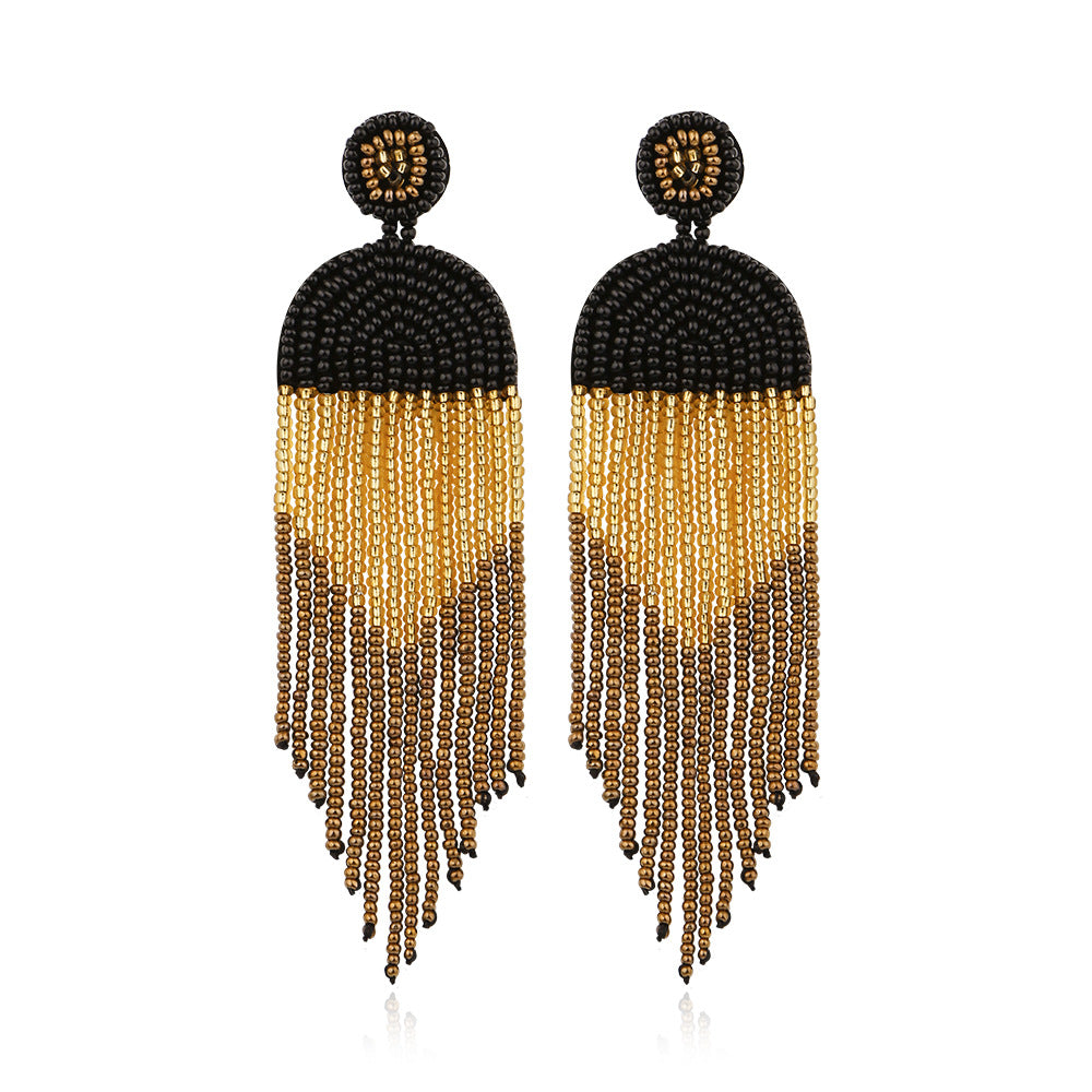 Hand-beaded Colored Rice Beaded Tassel Earrings