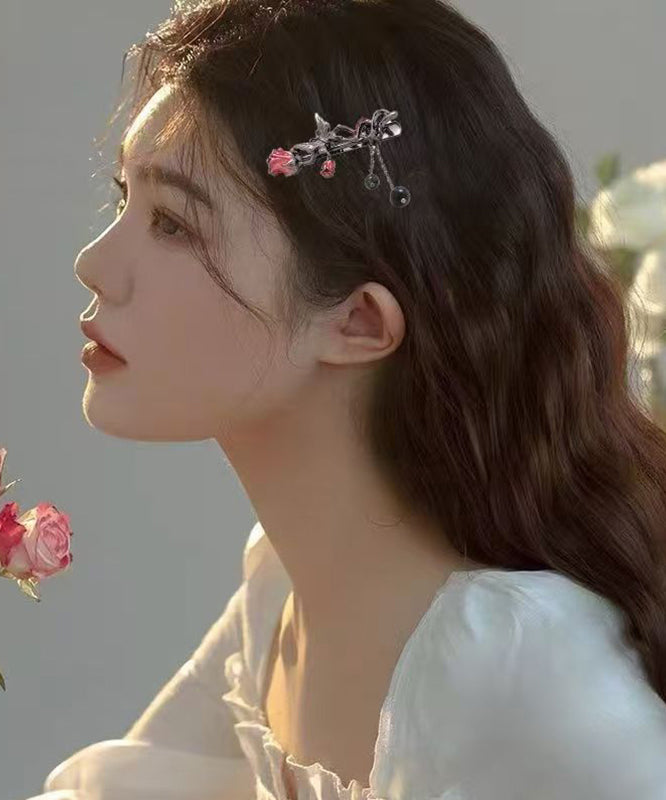 Fine Black Alloy Butterfly Rose Tassel Hairpin