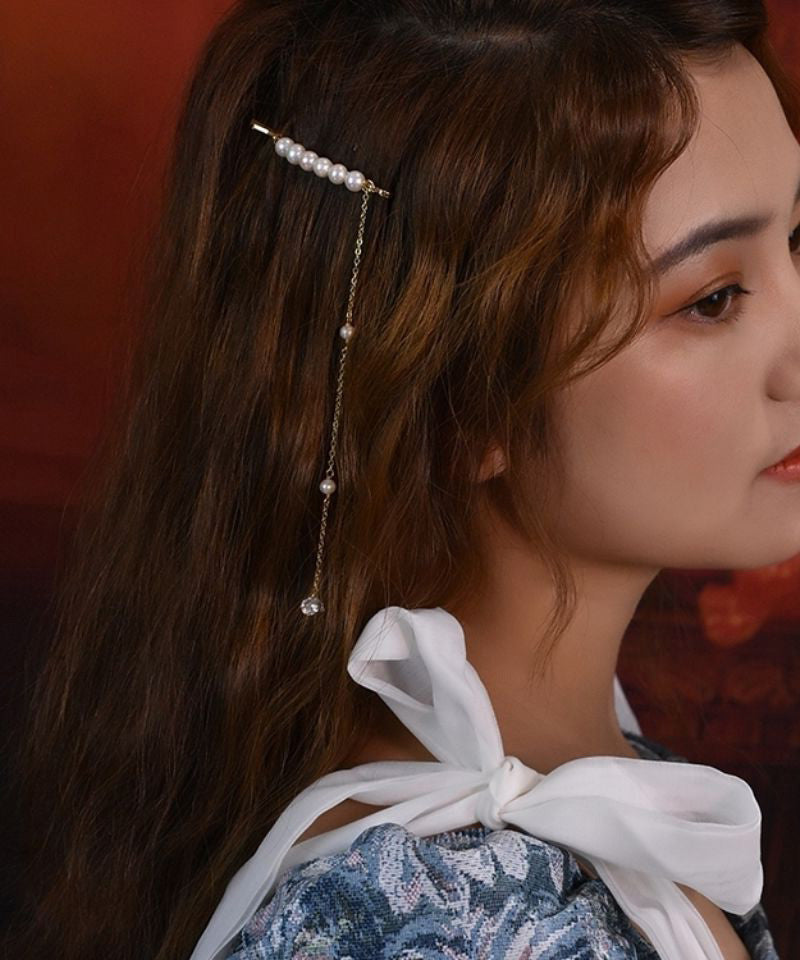 Chic Gold Sterling Silver Overgild Pearl Tassel Hairpin