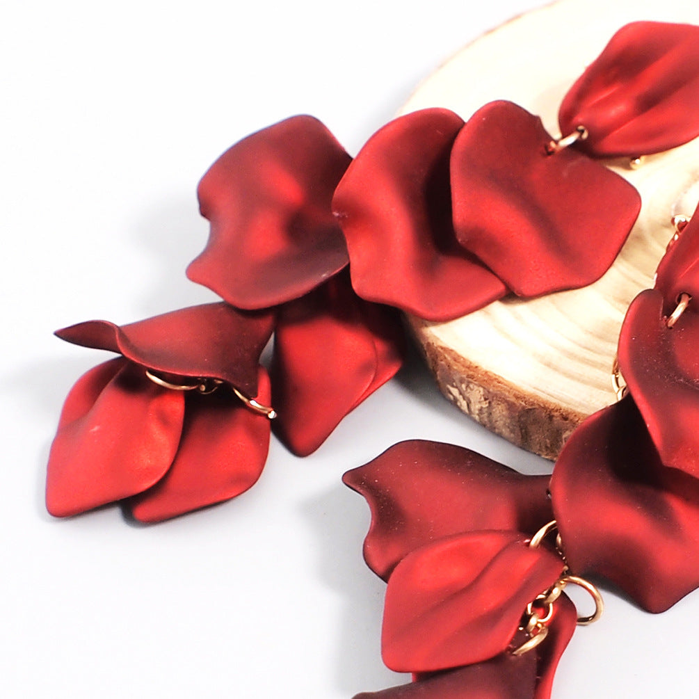 Multilayer Tassel Rose Petal Earrings