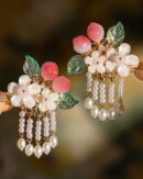 Fine White Alloy Pearl Resin Peach Tassel A Pair Hairpin