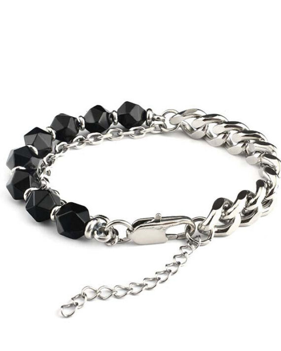Retro Black Stainless Steel Agate Chain Bracelet