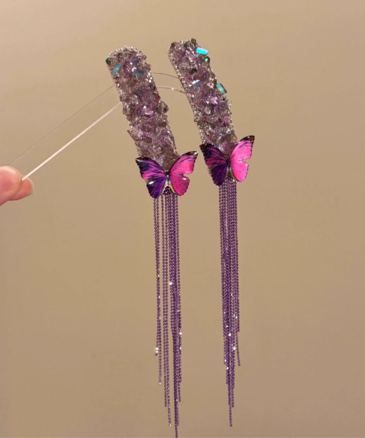 Stylish Purple Alloy Zircon Butterfly Tassel Single Piece Hairpin