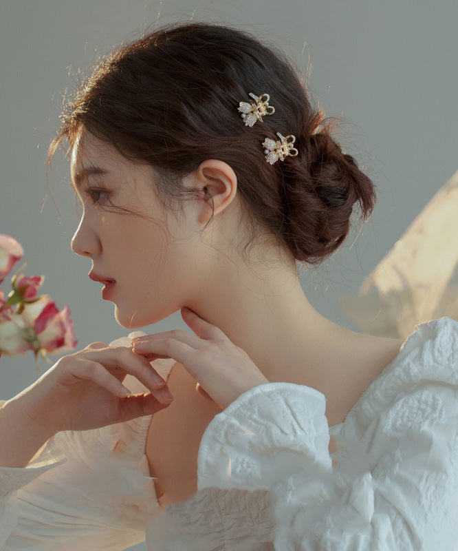 Style Gold Alloy Zircon Pearl Lily Of The Valley Hairpin